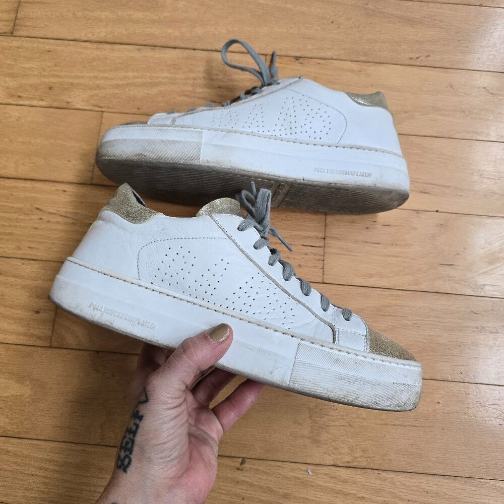 P448 | Thea cream gold leather sporty platform sneakers | WMS 8.5